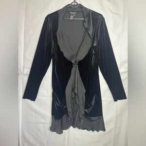 Chapter One Black Velvet & Chiffon Cardigan | Romantic Goth Tie-Front Duster XL
